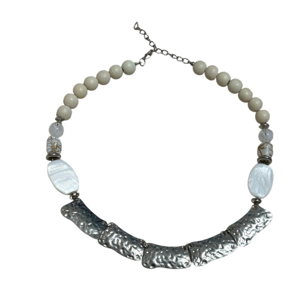 Cream, silver and White Necklace, statement piece